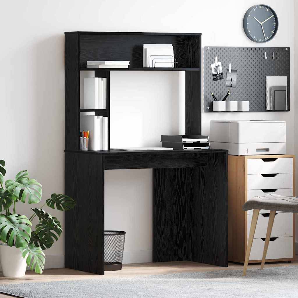 Bord med hylde Sort eg 91 x 50 x 149 cm Konstrueret træ