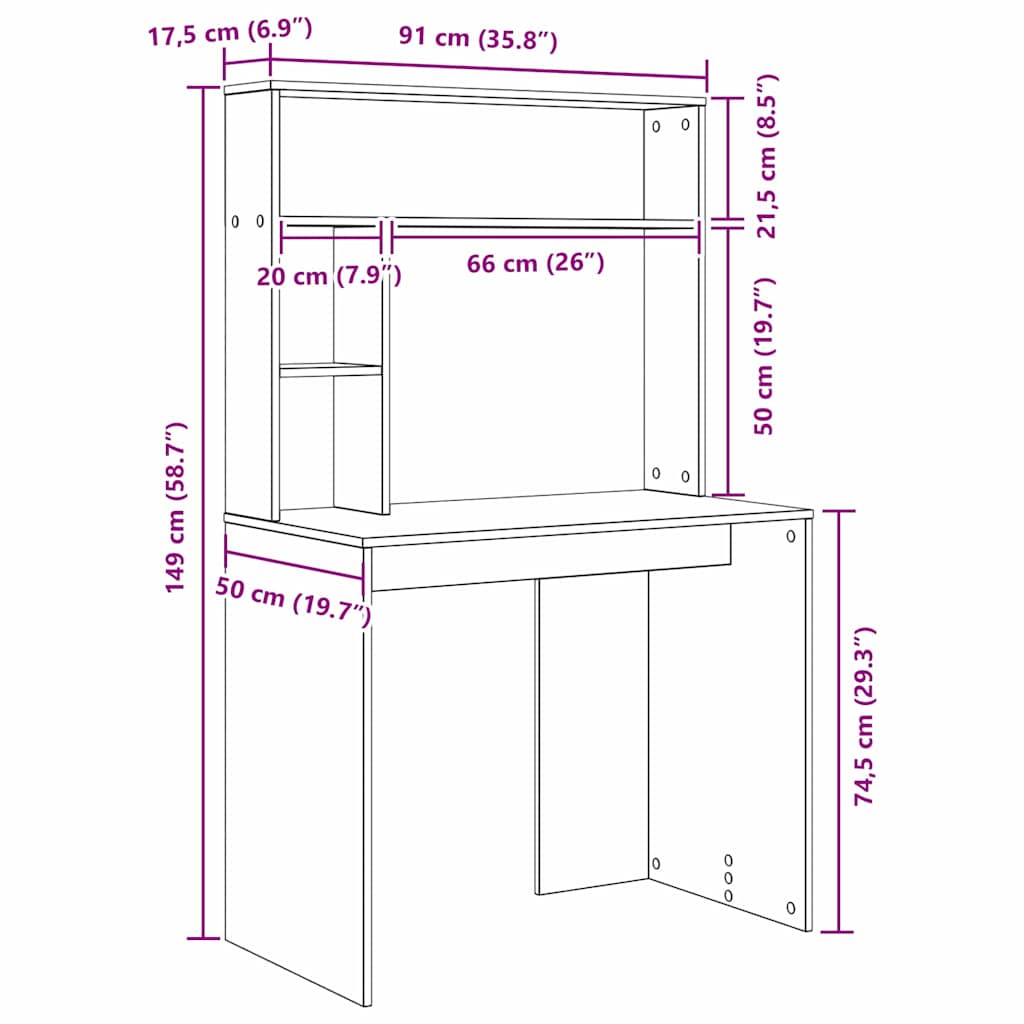Bord med hylde Grå Sonoma 91 x 50 x 149 cm Konstrueret træ