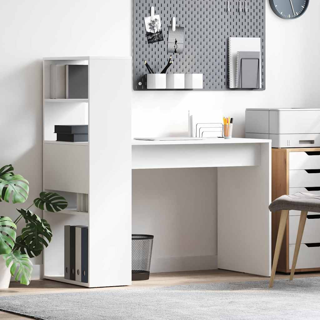 Skrivebord med opbevaring Hvid 113x54x120 cm Konstrueret træ