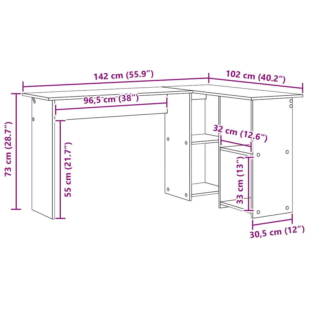 Bord med hylde Grå Sonoma 142 x 102 x 73 cm Konstrueret træ