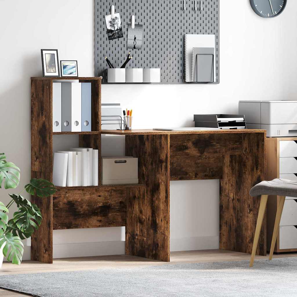 Bord med hylde Røget eg 131,5 x 50 x 106,5 cm Konstrueret træ