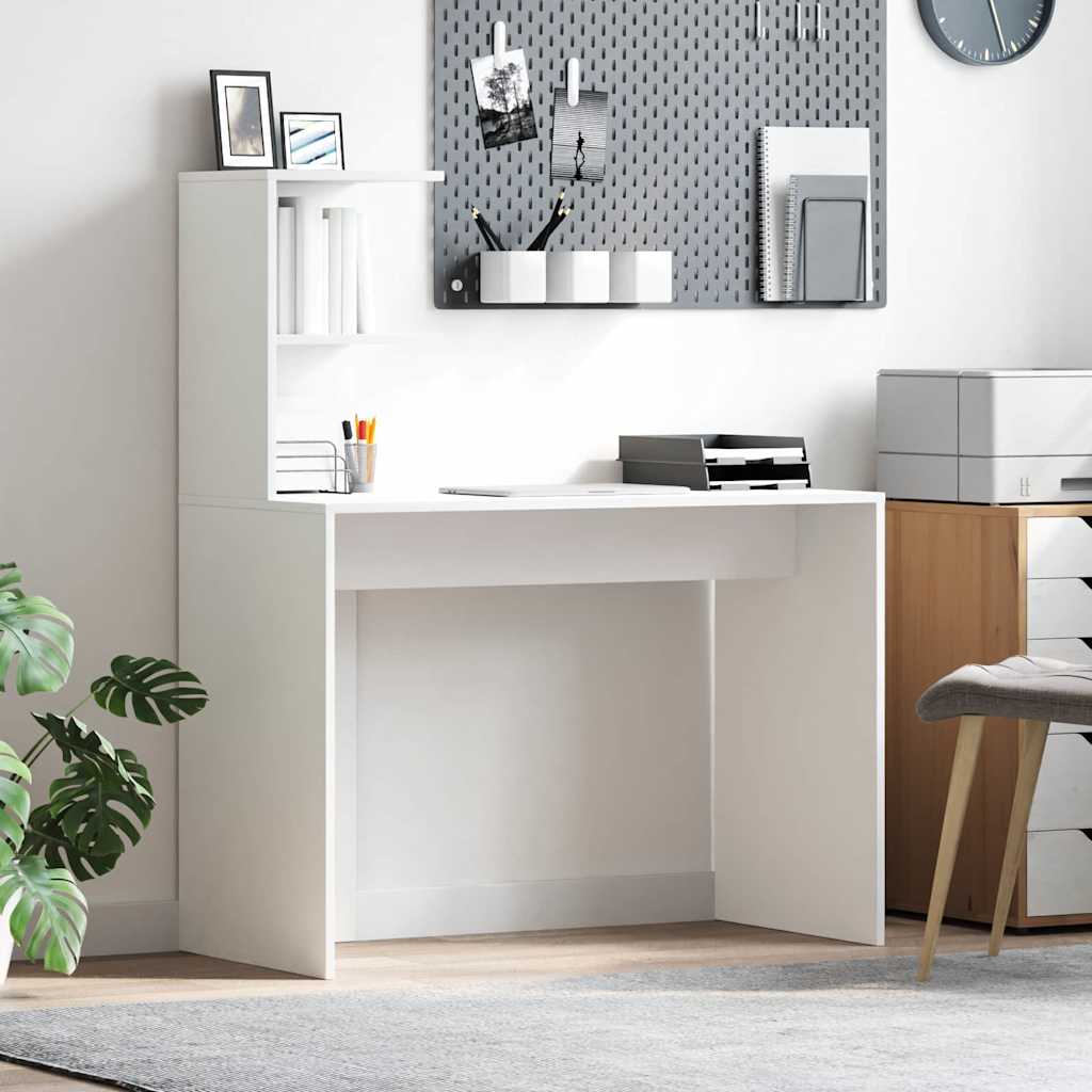 Bord med hylde Hvid 102 x 50 x 124 cm Konstrueret træ billede