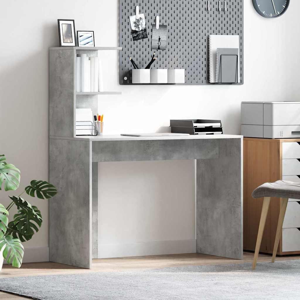 Bord med hylde Beton Grå 102 x 50 x 124 cm Konstrueret træ billede