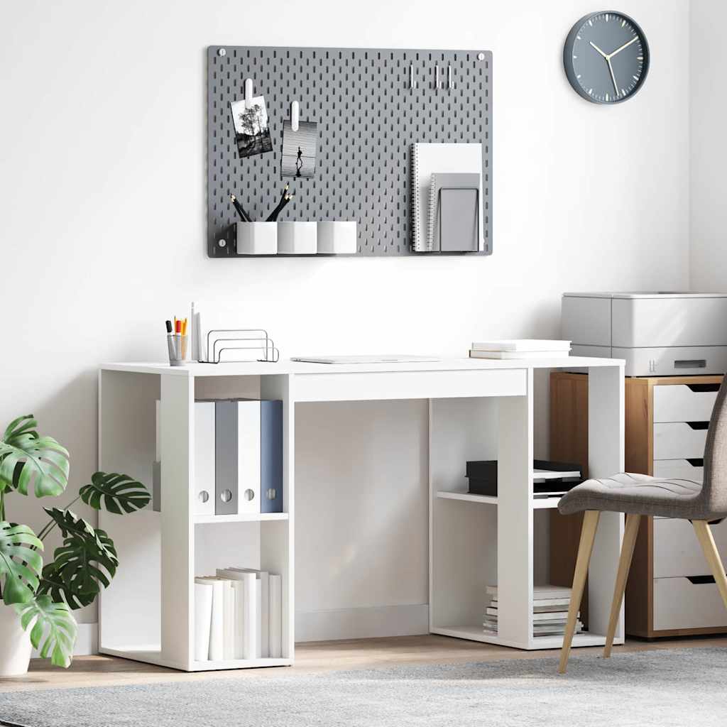 Skrivebord med hylder - hvid, 130 × 50,5 × 75 cm, konstrueret træ