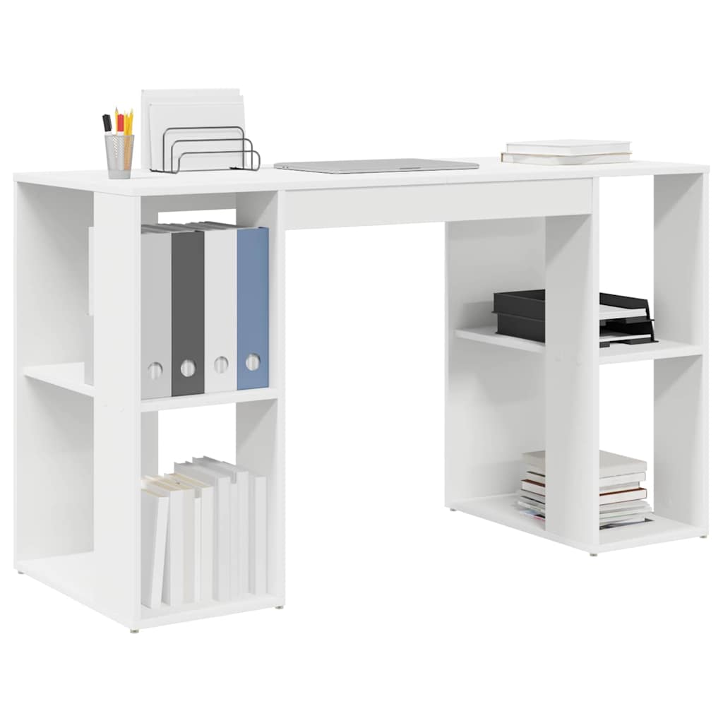 Skrivebord med hylder - hvid, 130 × 50,5 × 75 cm, konstrueret træ