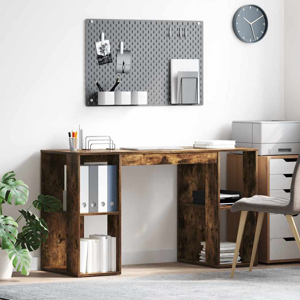 Bord med hylde Røget eg 130 x 50,5 x 75 cm Konstrueret træ