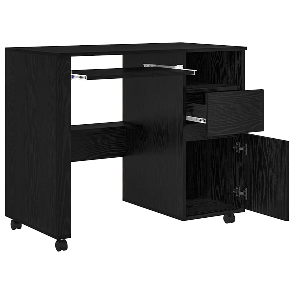 Skrivebord med Hjul Sort eg 91 x 50 x 77 cm Konstrueret træ