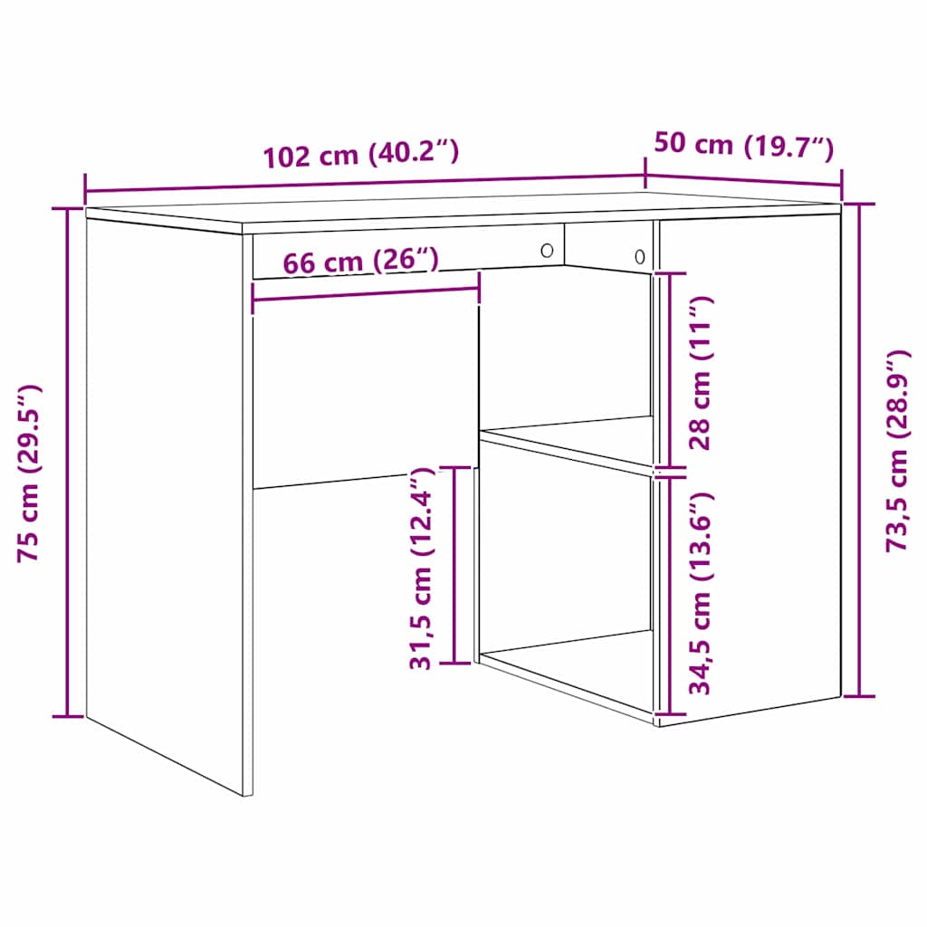 Bord med hylde Beton Grå 102 x 50 x 75 cm Konstrueret træ