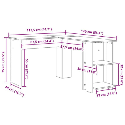 Hjørneskrivebord Sort eg Konstrueret træ 140 x 113,5 x 75 cm