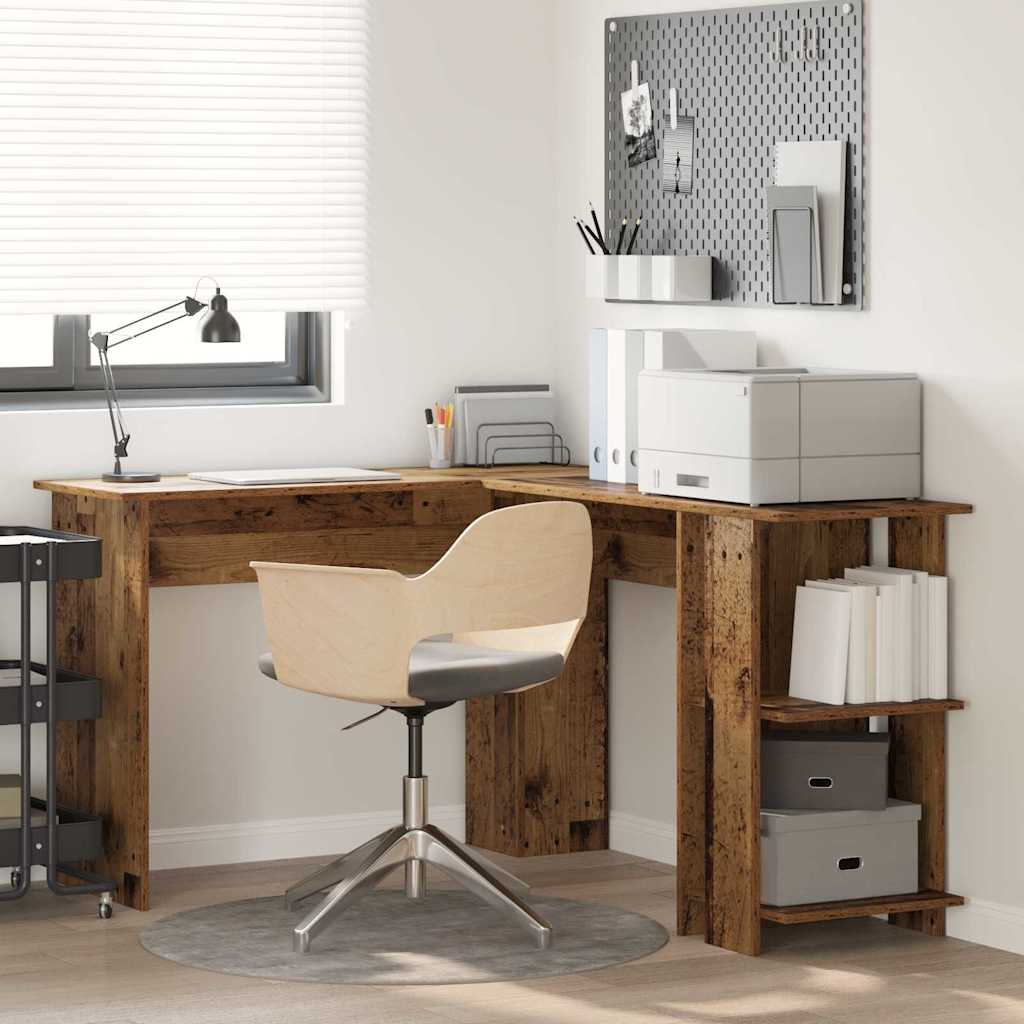Hjørneskrivebord med hylde Gammelt træ 140 x 113,5 x 75 cm