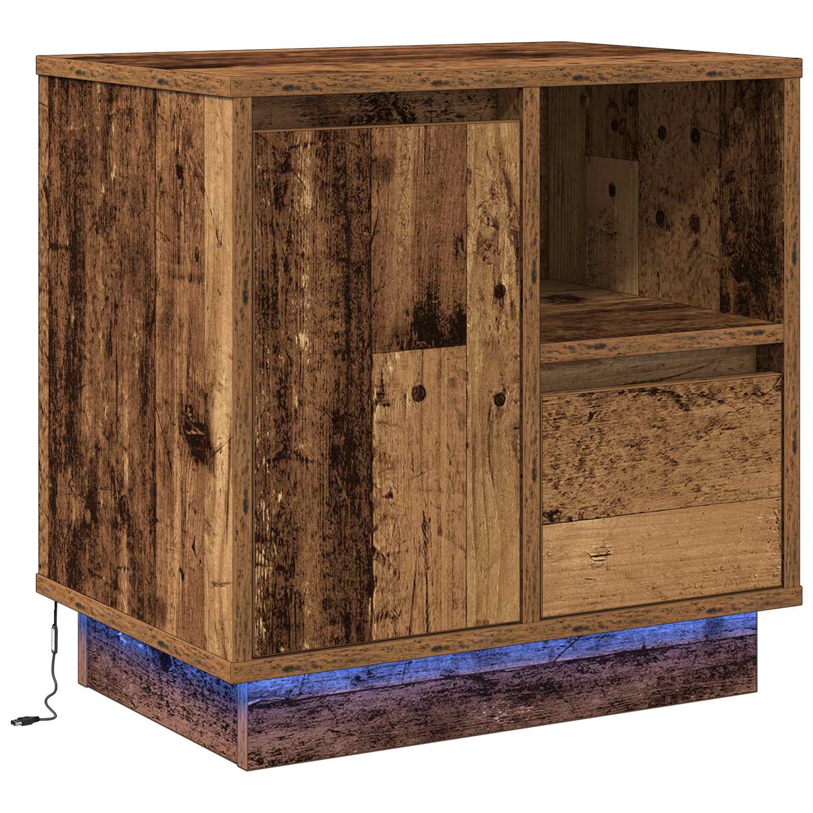 Natskab med LED Gammelt træ 50 x 34,5 x 50 cm. Konstrueret træ