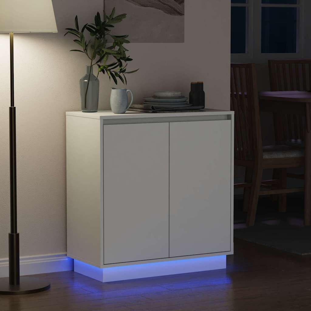 LED Sideboard med hylde Hvid 71 x 34,5 x 75 cm Konstrueret træ