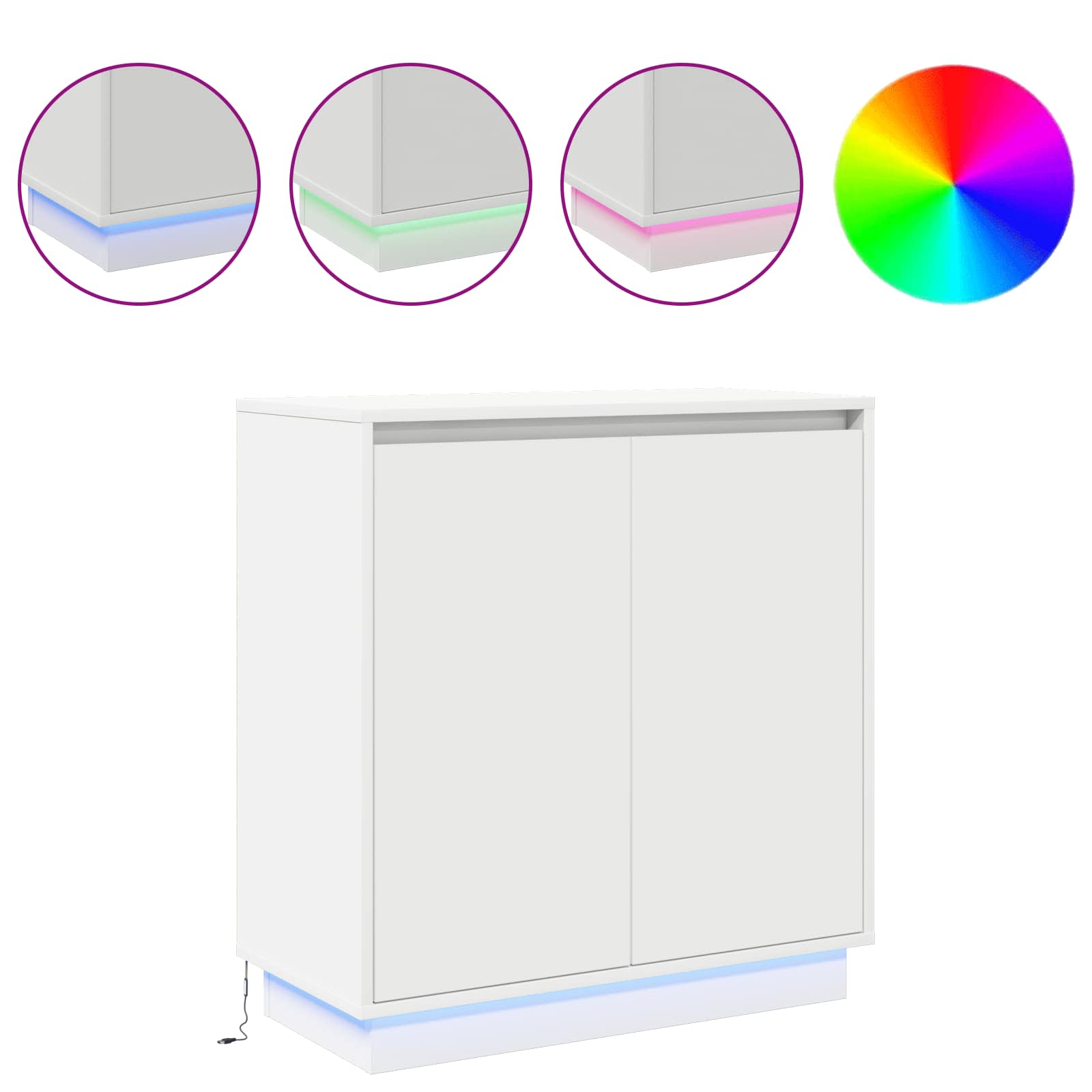 LED Sideboard med hylde Hvid 71 x 34,5 x 75 cm Konstrueret træ