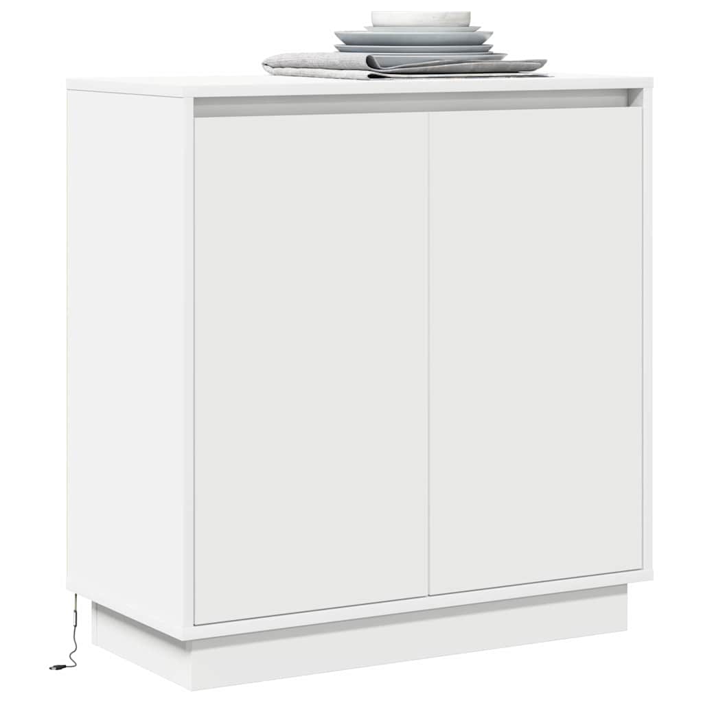 LED Sideboard med hylde Hvid 71 x 34,5 x 75 cm Konstrueret træ