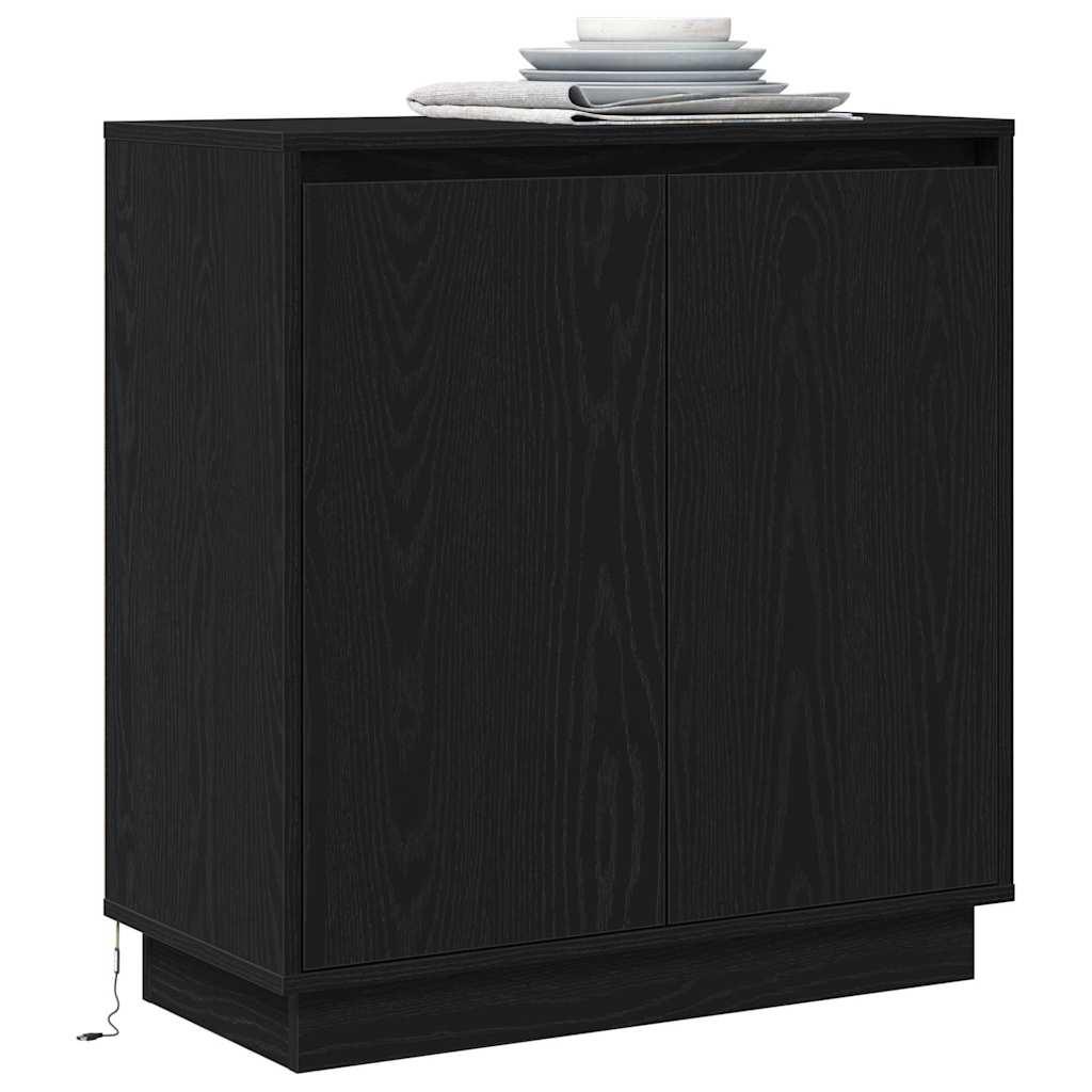 Sideboard med hylde Sort eg 71 x 34.5 x 75 cm Konstrueret træ