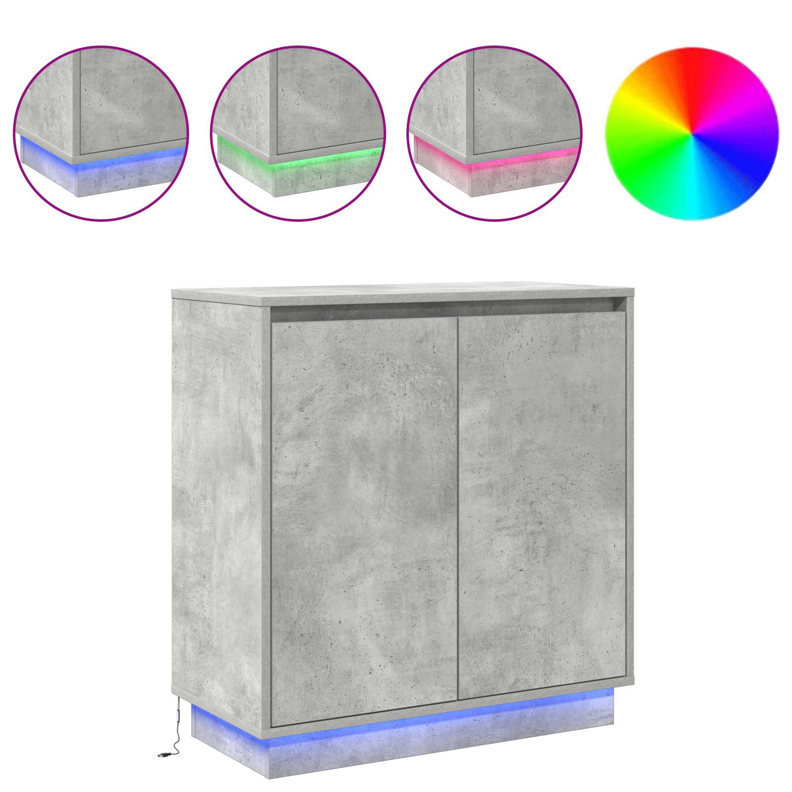 LED Sideboard Beton Grå 71 x 34,5 x 75 cm Konstrueret træ