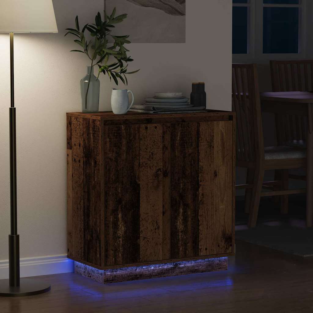 LED Sideboard Gammelt træ 71 x 34,5 x 75 cm Konstrueret træ