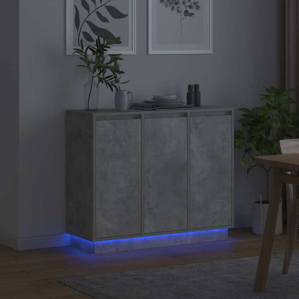 LED Sideboard Beton Grå 90 x 32 x 75 cm Konstrueret træ