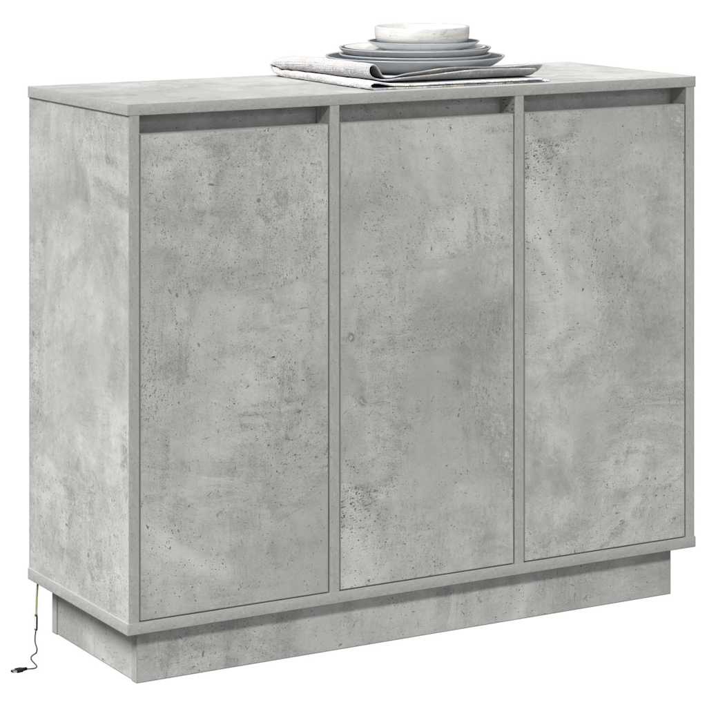 LED Sideboard Beton Grå 90 x 32 x 75 cm Konstrueret træ