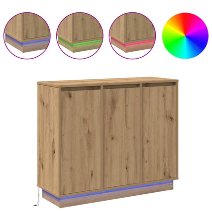 LED Sideboard Artisan Egetræ 90 x 32 x 75 cm Konstrueret træ