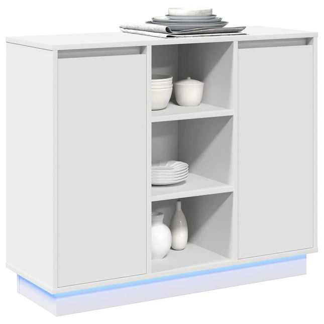 LED Sideboard Hvid 90 x 32 x 75 cm Konstrueret træ