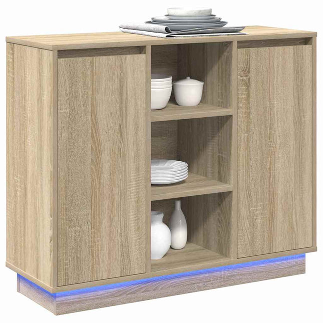 LED Sideboard Sonoma eg 90 x 32 x 75 cm Konstrueret træ