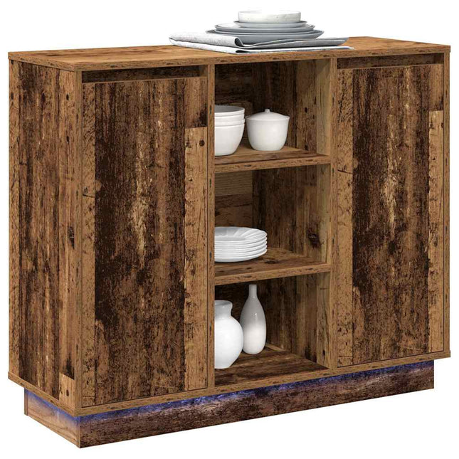 LED Sideboard Gammelt træ 90 x 32 x 75 cm Konstrueret træ