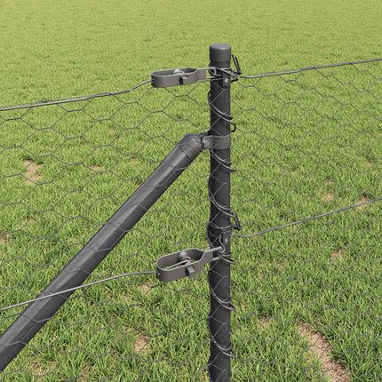 Sekskantet hegn med stolpe 25 x 0,6 m PVC-belagt stål Grå Mesh