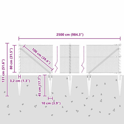 Udendørs sekskantet hegn med stolpe 25 x 0,8 m PVC-belagt stål