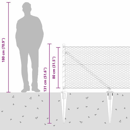 Sekskantet hegn med stolpe 25 x 0,8 m PVC-belagt stål Grå Mesh