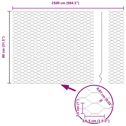 Sekskantet hegn med stolpe 25 x 0,8 m PVC-belagt stål Grå Mesh