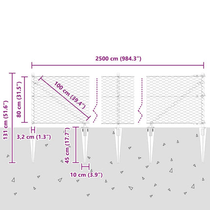 Udendørs sekskantet hegn med stolpe 25 x 0,8 m PVC-belagt stål