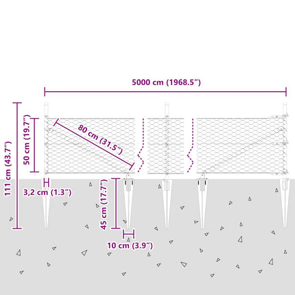 Udendørs sekskantet hegn med stolpe 50 x 0,5 m PVC-belagt stål