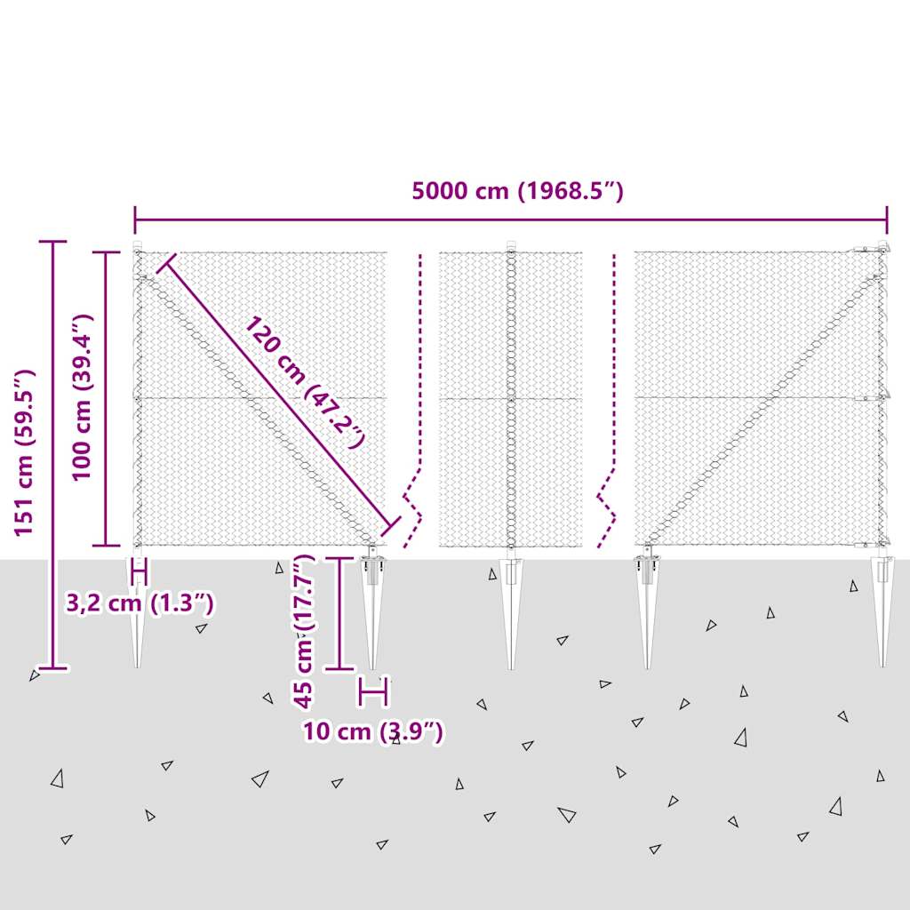 Svejset trådhegn med spidser 50 x 1 m (B x H) PVC-belagt stål