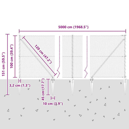 Sekskantet hegn med stolpe 50 x 1 m PVC-belagt stål Grå Mesh