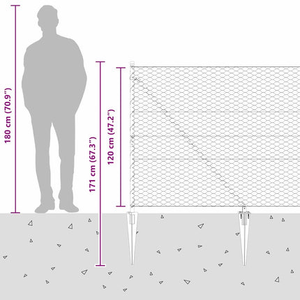 Udendørs sekskantet hegn med stolpe 50 x 1,2 m PVC-belagt stål
