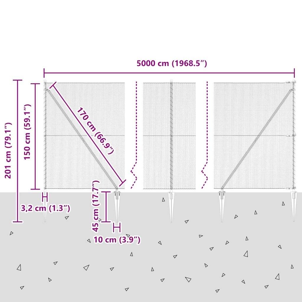 Svejset trådhegn med spidser 50 x 1,5 m (B x H) PVC-belagt stål