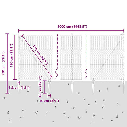 Sekskantet hegn med stolpe 50 x 1,5 m PVC-belagt stål Grå Mesh