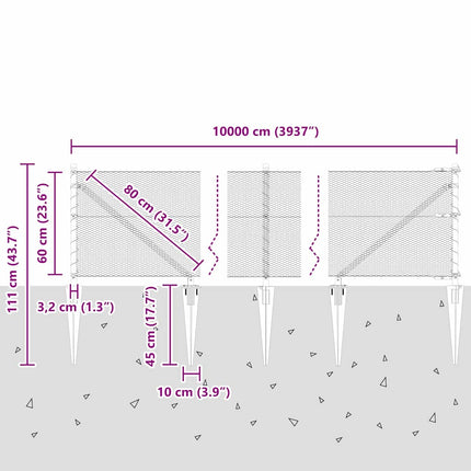 Udendørs sekskantet hegn med stolpe 100 x 0,6 m PVC-belagt stål