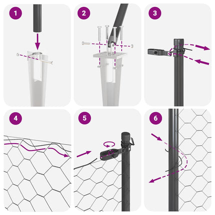 Sekskantet hegn med stolpe 100 x 0,8 m PVC-belagt stål Grå Mesh