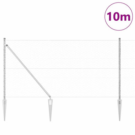 Udendørs sekskantet hegn med stolpe 10 x 1,4 m Sølv Mesh