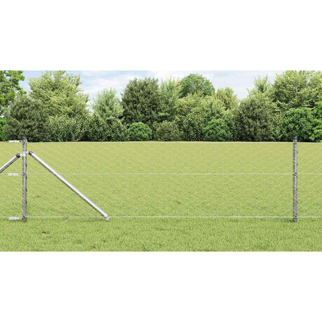 Sekskantet hegn med stolpe 25 x 0,6 m Galvaniseret stål Sølv