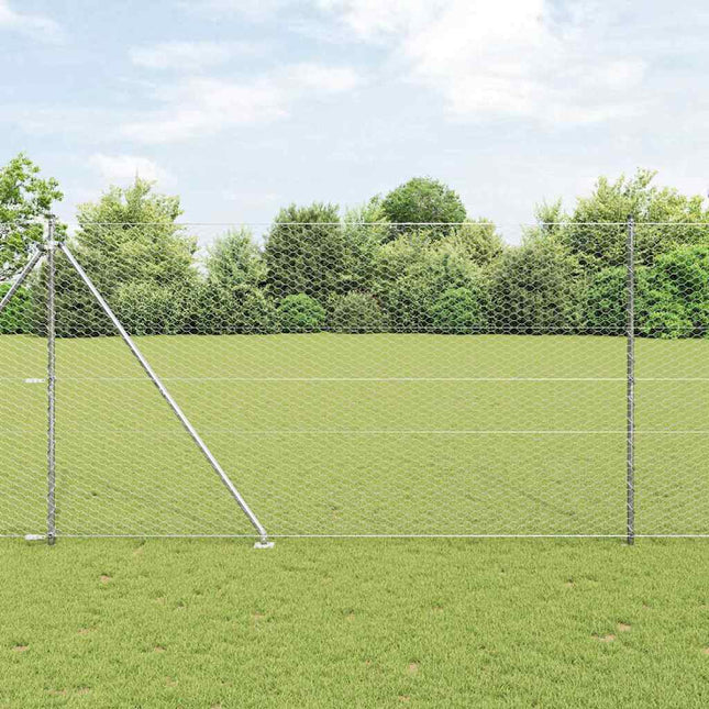 Udendørs sekskantet hegn med stolpe 25 x 1,5 m Sølv Mesh