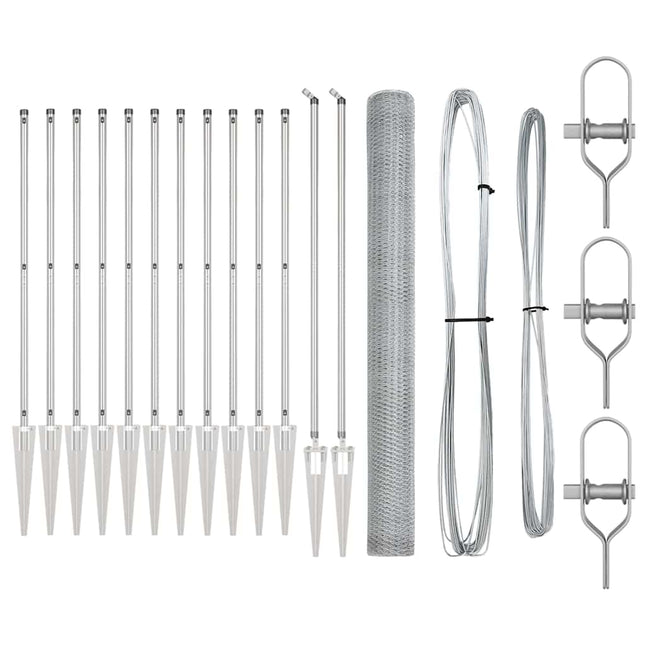 Udendørs sekskantet hegn med stolpe 25 x 1,6 m Sølv Mesh