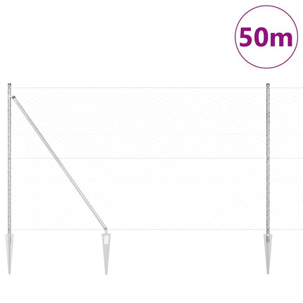 Udendørs sekskantet hegn med stolpe 50 x 1,6 m Sølv Mesh