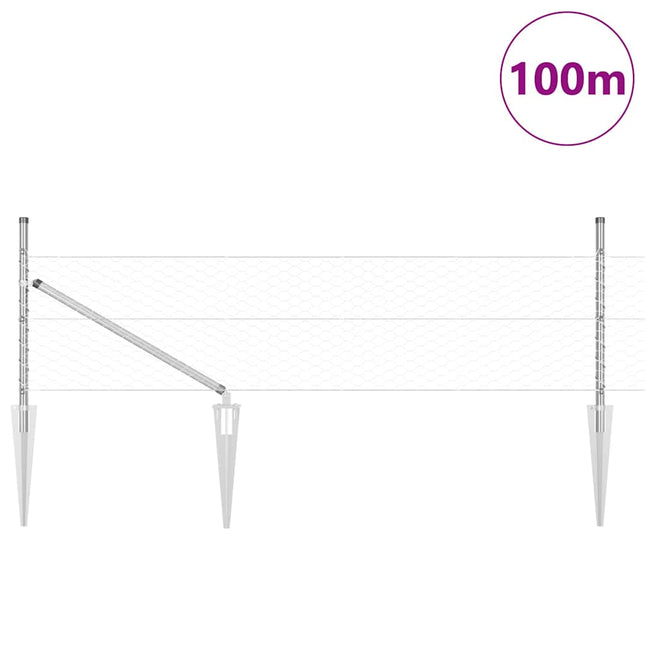 Sekskantet hegn med stolpe 100 x 0,8 m Galvaniseret stål Sølv
