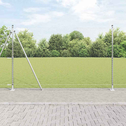 Udendørs hexagonal hegn med betonfundament 25 x 1,4 m Sølv Mesh