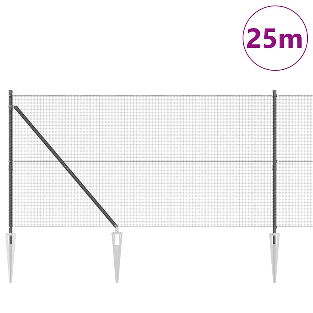 Svejset trådhegn med spidser 25 x 1,2 m (B x H) PVC-belagt Stål