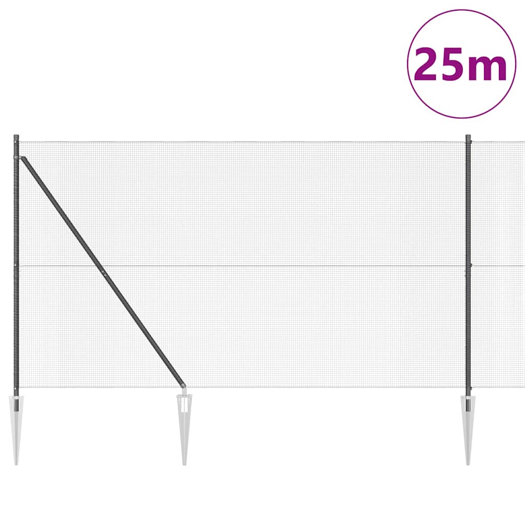 Svejset trådhegn med spidser 25 x 1,5 m (B x H) PVC-belagt Stål
