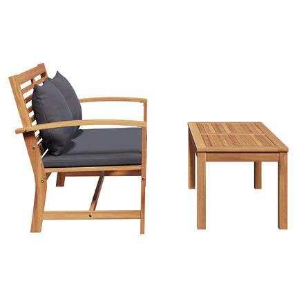bænk med pude Brun og mørkegrå 110 x 66 x 76 cm Massiv Teaktræ